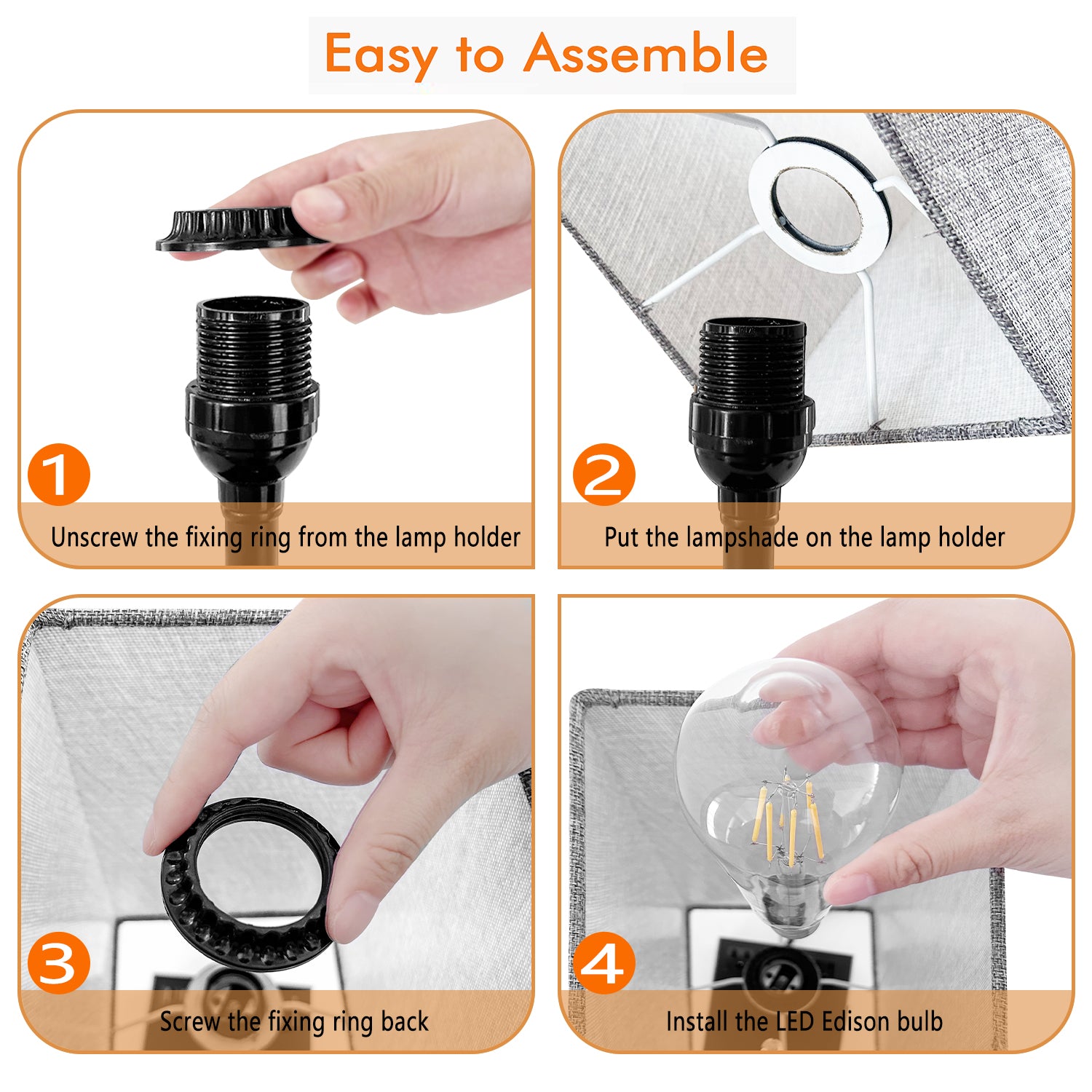 15in Gray LED Bulb Touch Switch Table Lamp with Fabric Shade Set of 2