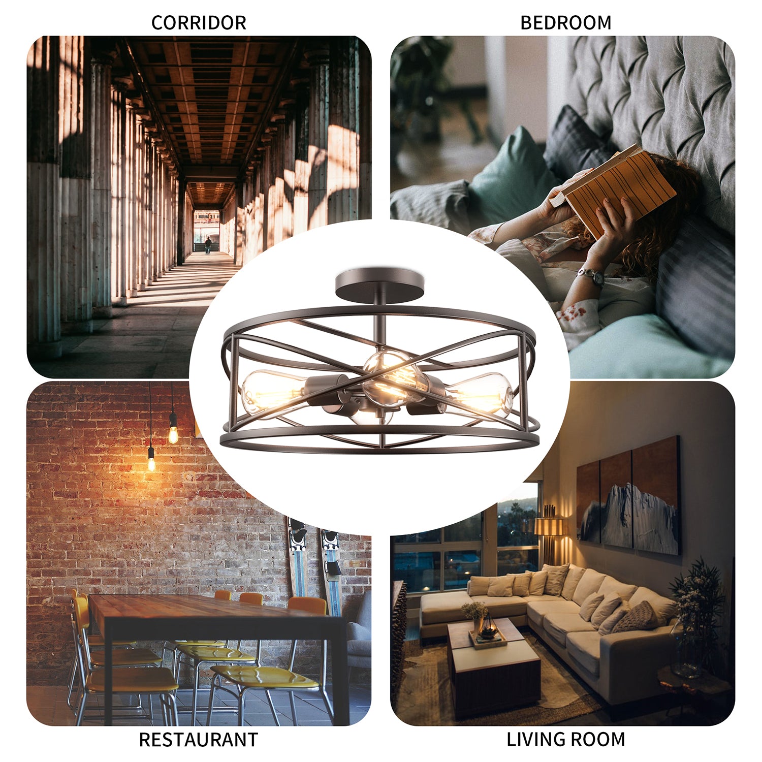 4-Light 17-in Bronze Semi-Flush mount light