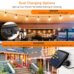 50 Feet Outdoor Solar String Light with 15 LED Edison Bulbs Remote Control