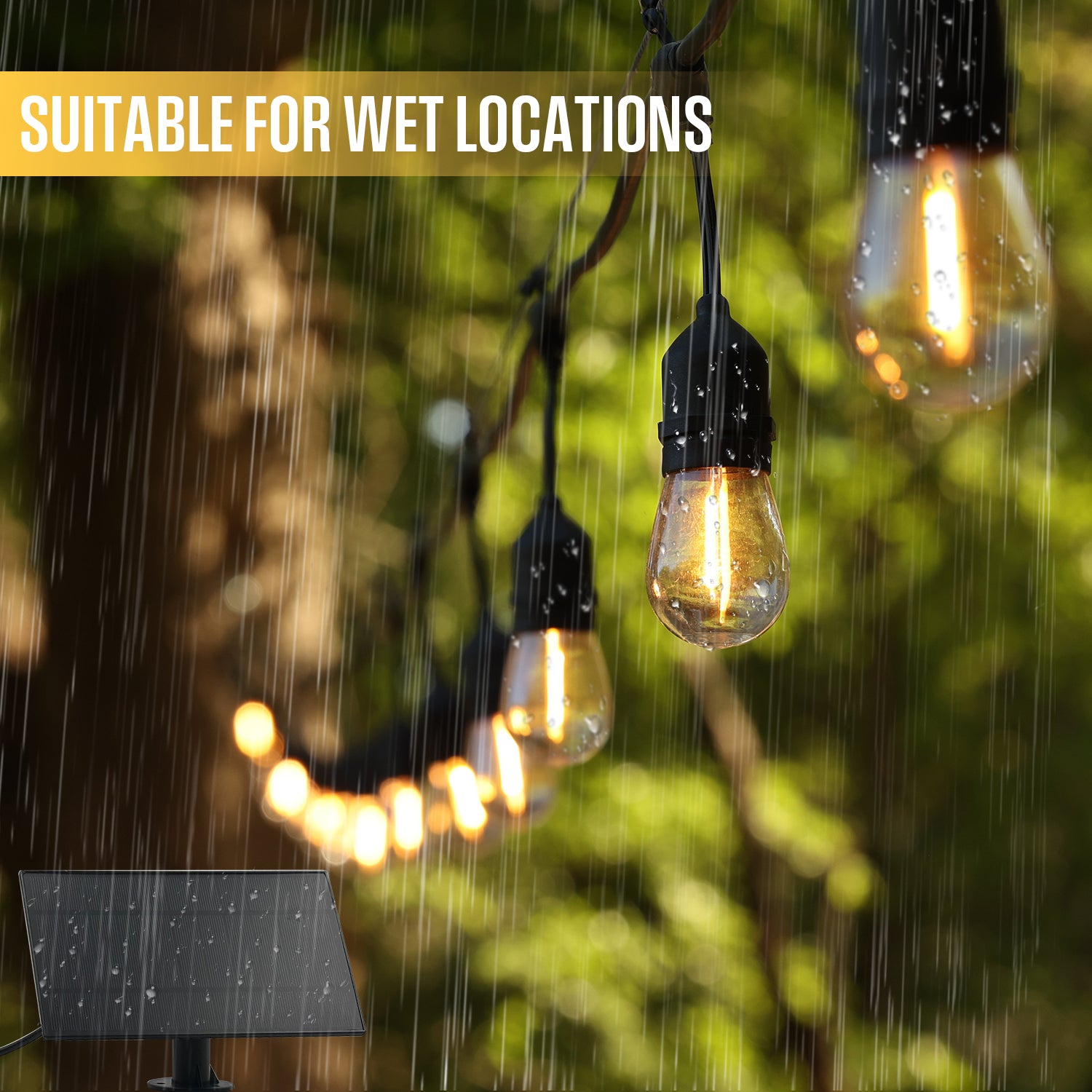 50FT Solar Outdoor String Light 15 LED Bulbs with Remote