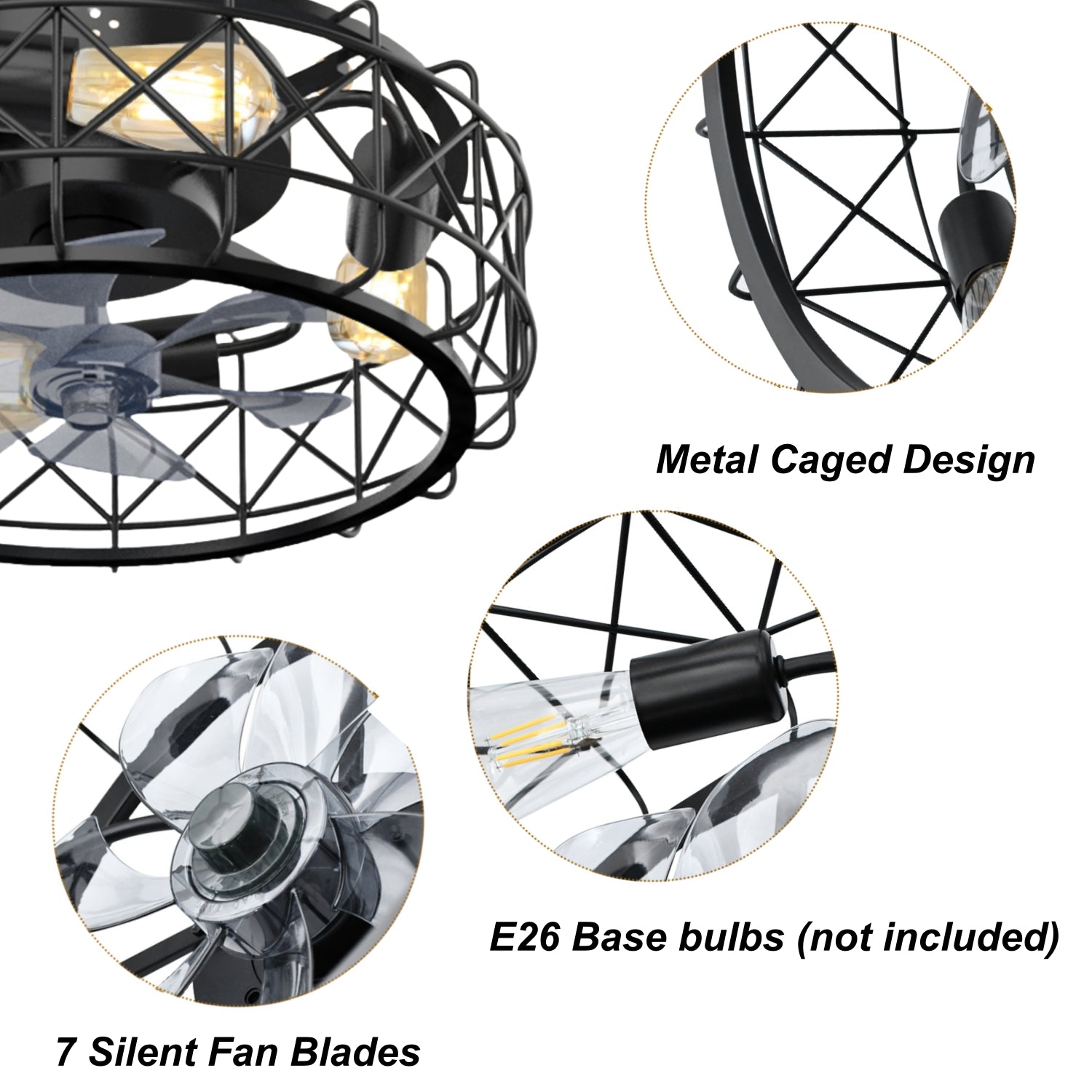 20 in. Black Caged Ceiling Fan with Remote Control