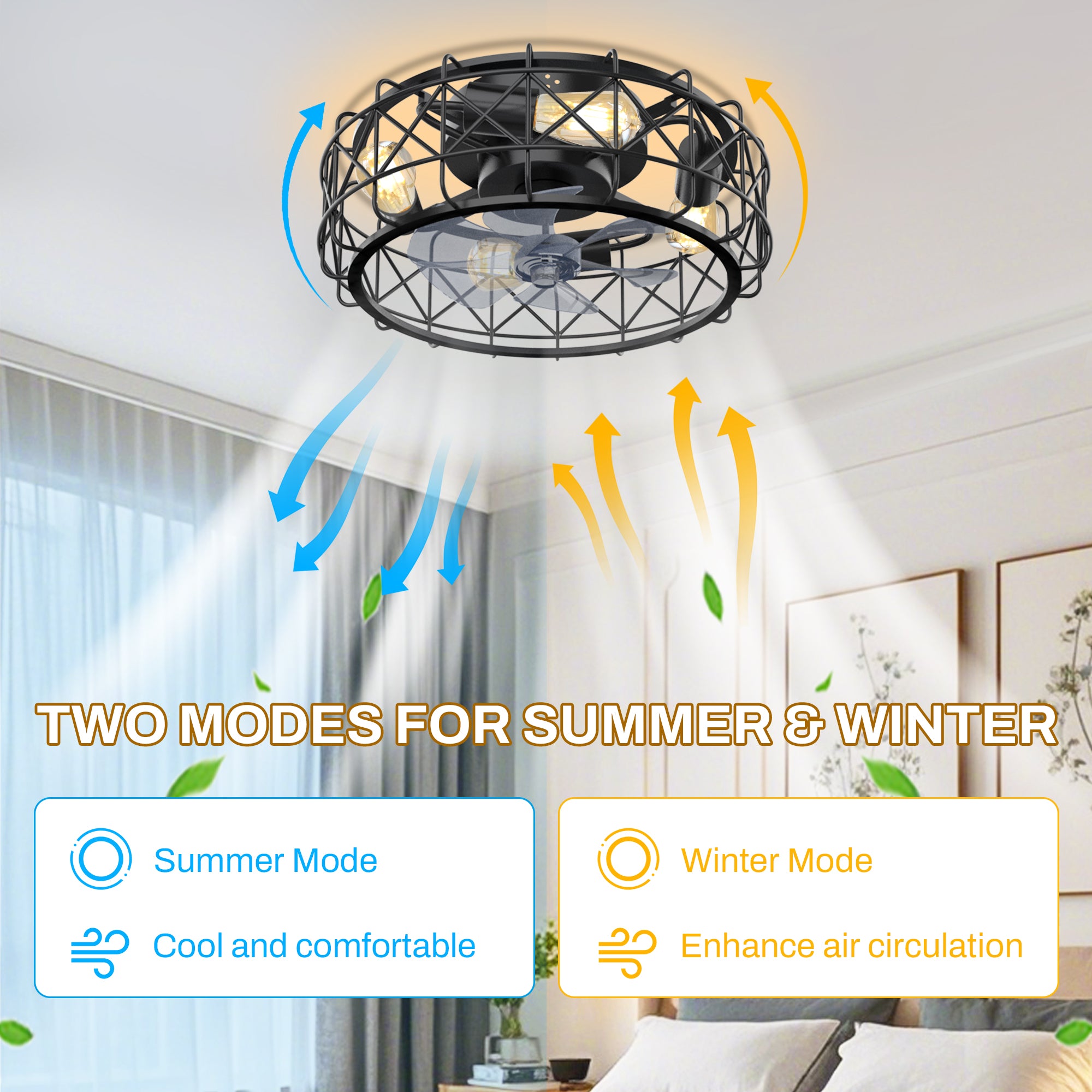 20 in. Black Caged Ceiling Fan with Remote Control