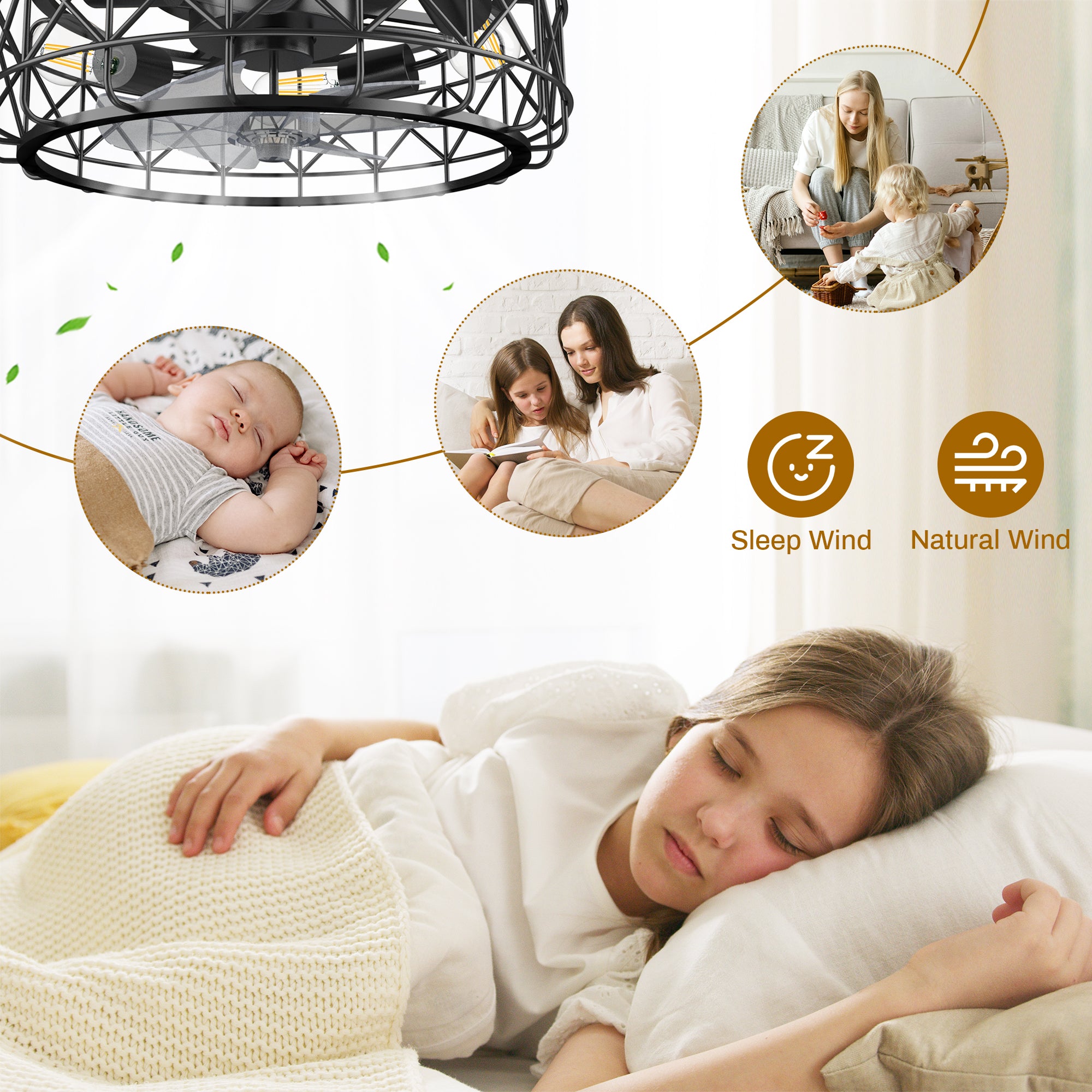20 in. Black Caged Ceiling Fan with Remote Control