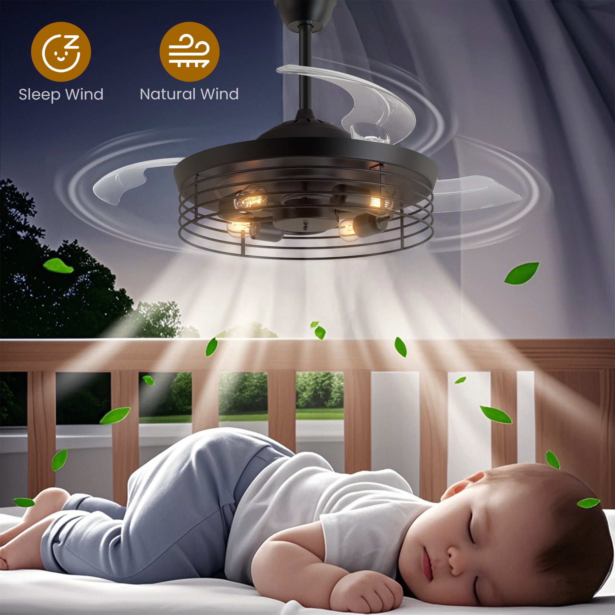 42 in. Retractable Blades Ceiling Fan (Filament Bulb Not Included)