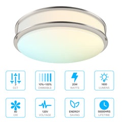 14-in Double Ring Brushed Nickel Integrated LED Flush Mount Light