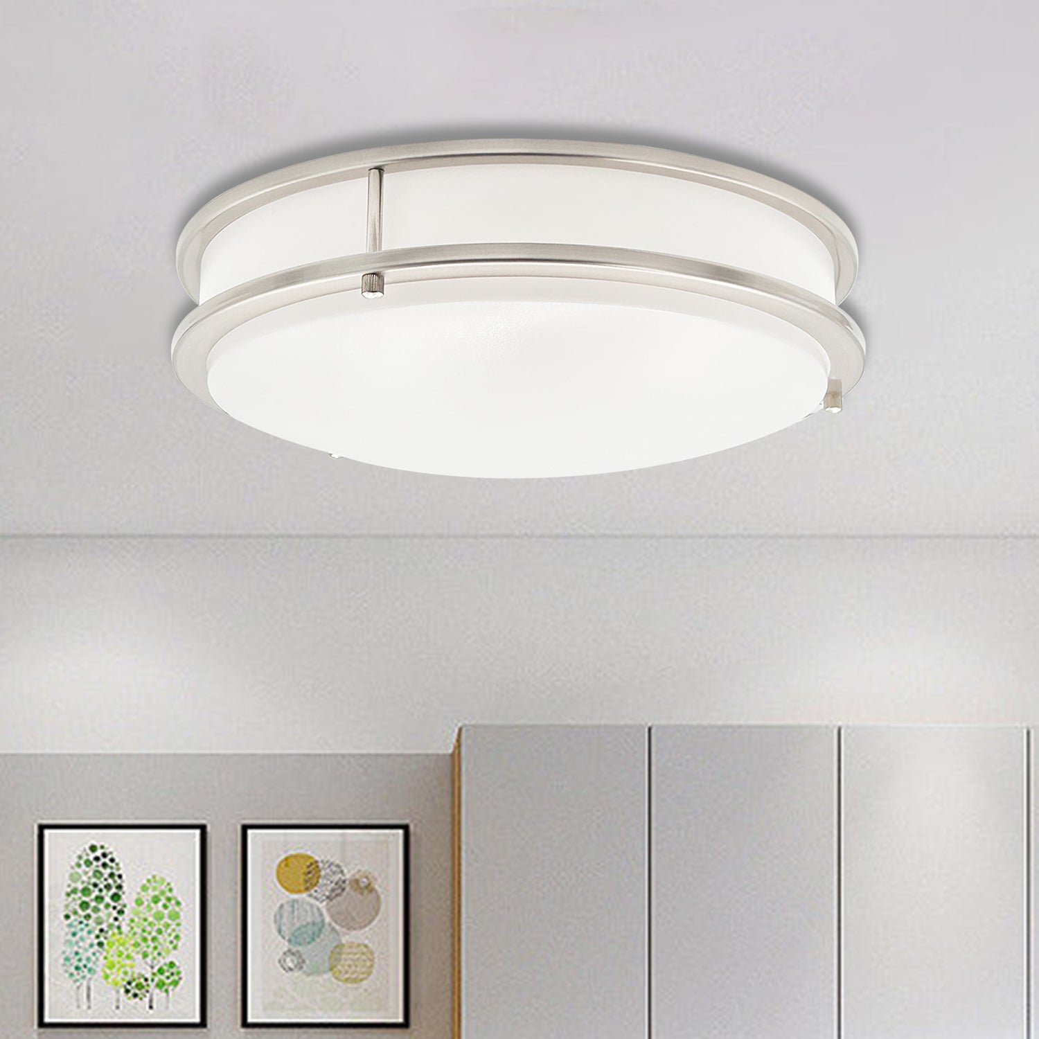 Flush Mount Light,1-Light Brushed Nickle LED