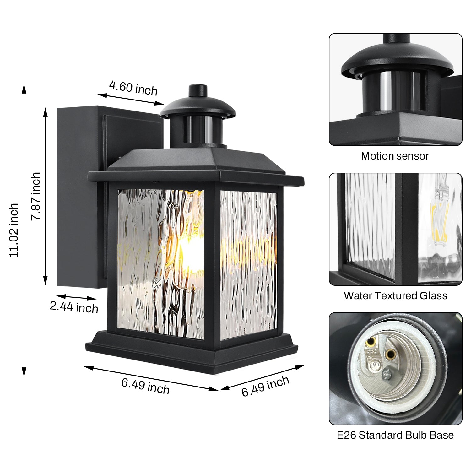 11 in. Black Motion Sensor Dusk to Dawn Outdoor Wall Sconce with GFCI
