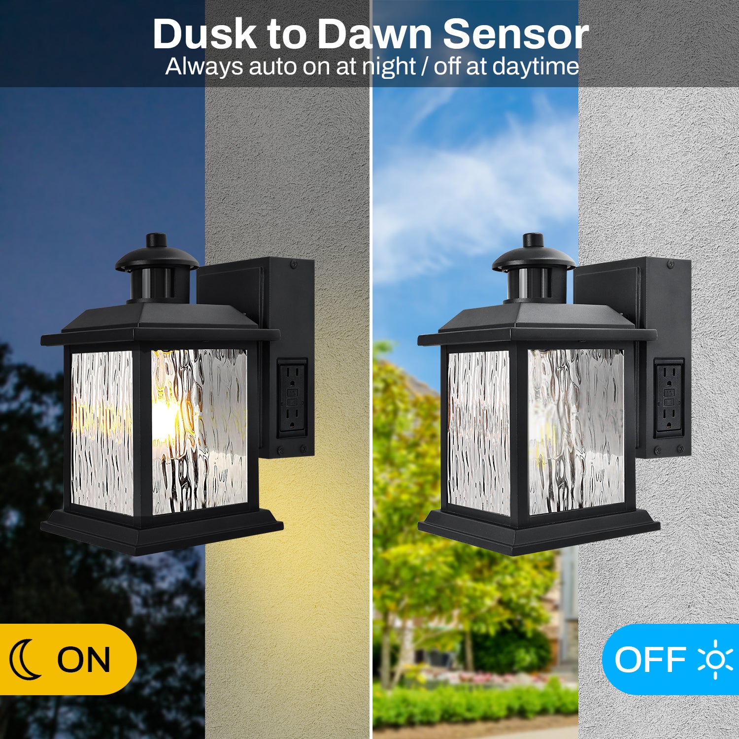 11 in. Black Motion Sensor Dusk to Dawn Outdoor Wall Sconce with GFCI