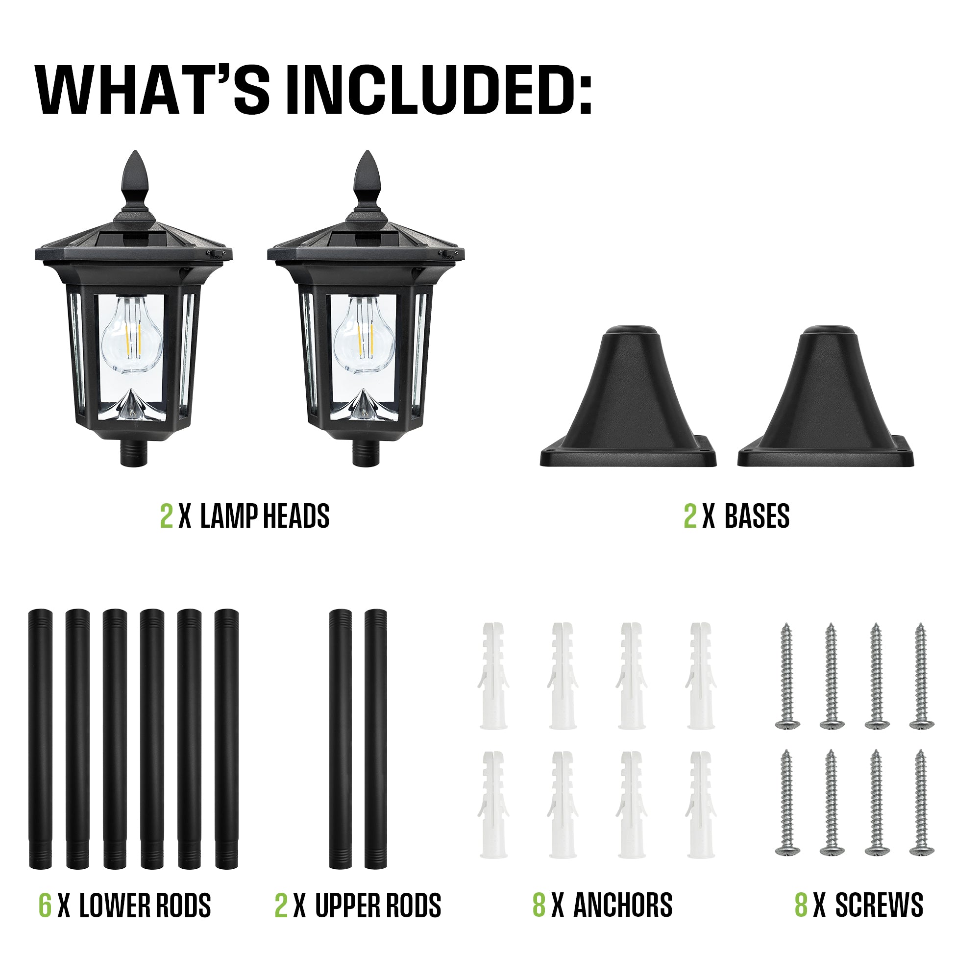 100 Lumen Solar Post Light – 2-Pack (3000K Warm White)
