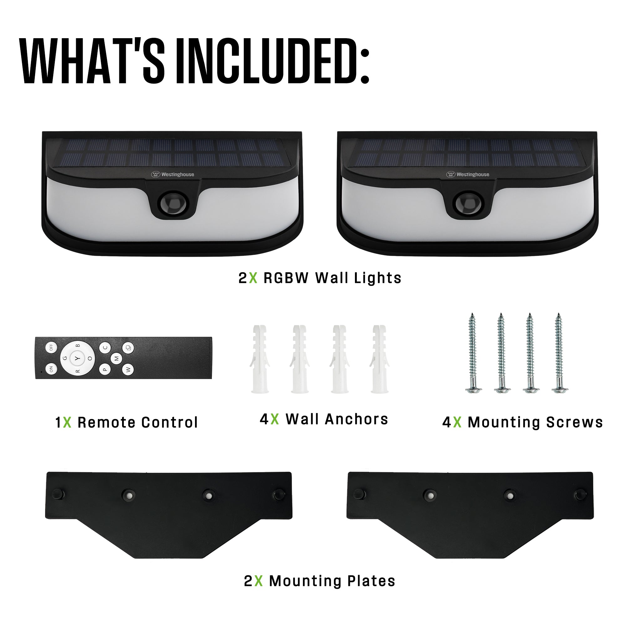 Westinghouse 1200 Lumen Solar LED Motion Activated Color Changing Wall Lights with Remote – 2-Pack