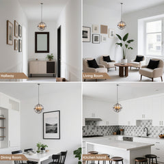 4-Light Black Caged Chandelier Light with Bulb