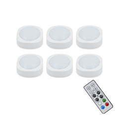 6-Pack Battery Operated Indoor LED Puck Light with Remote