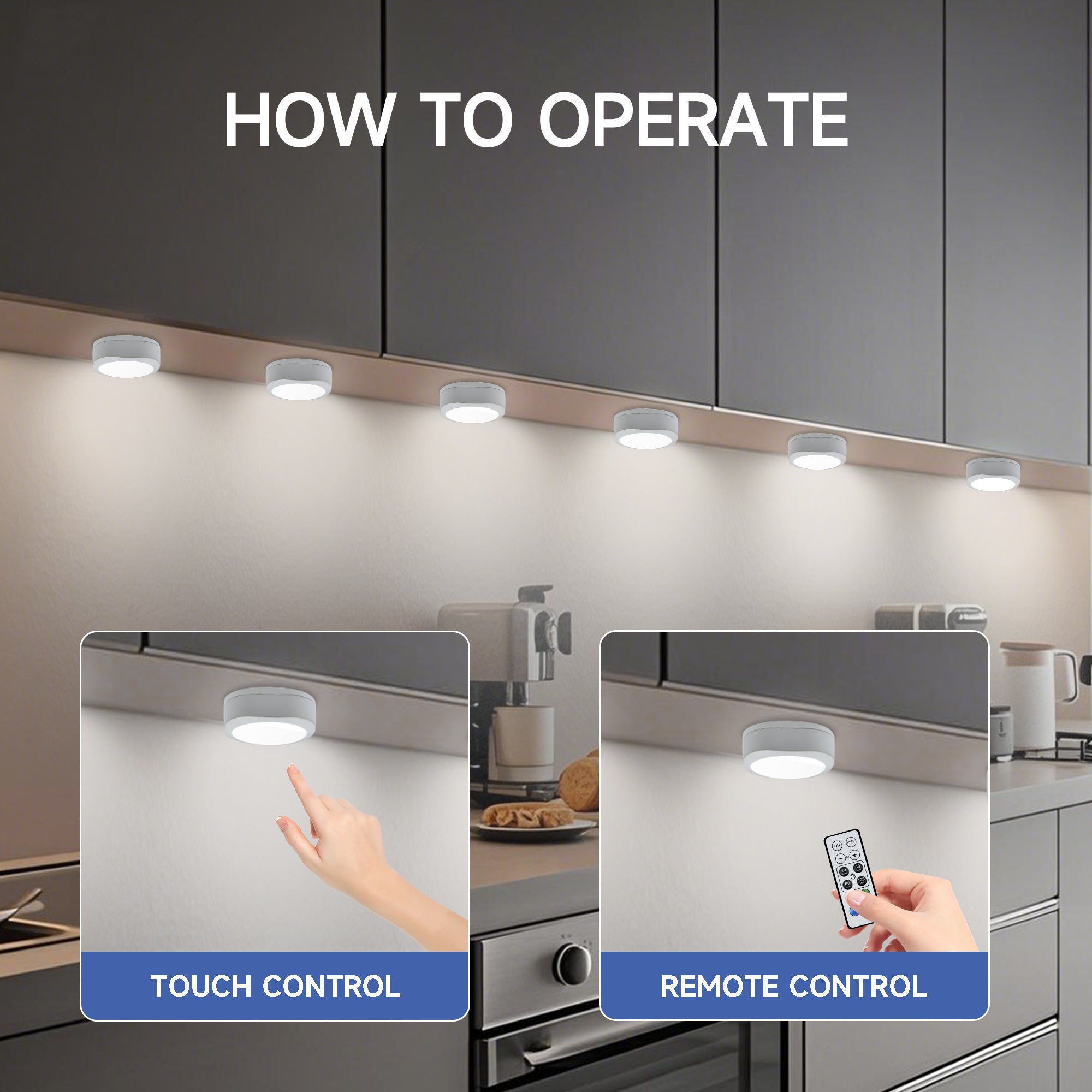 6-Pack Battery Operated Indoor LED Puck Light with Remote