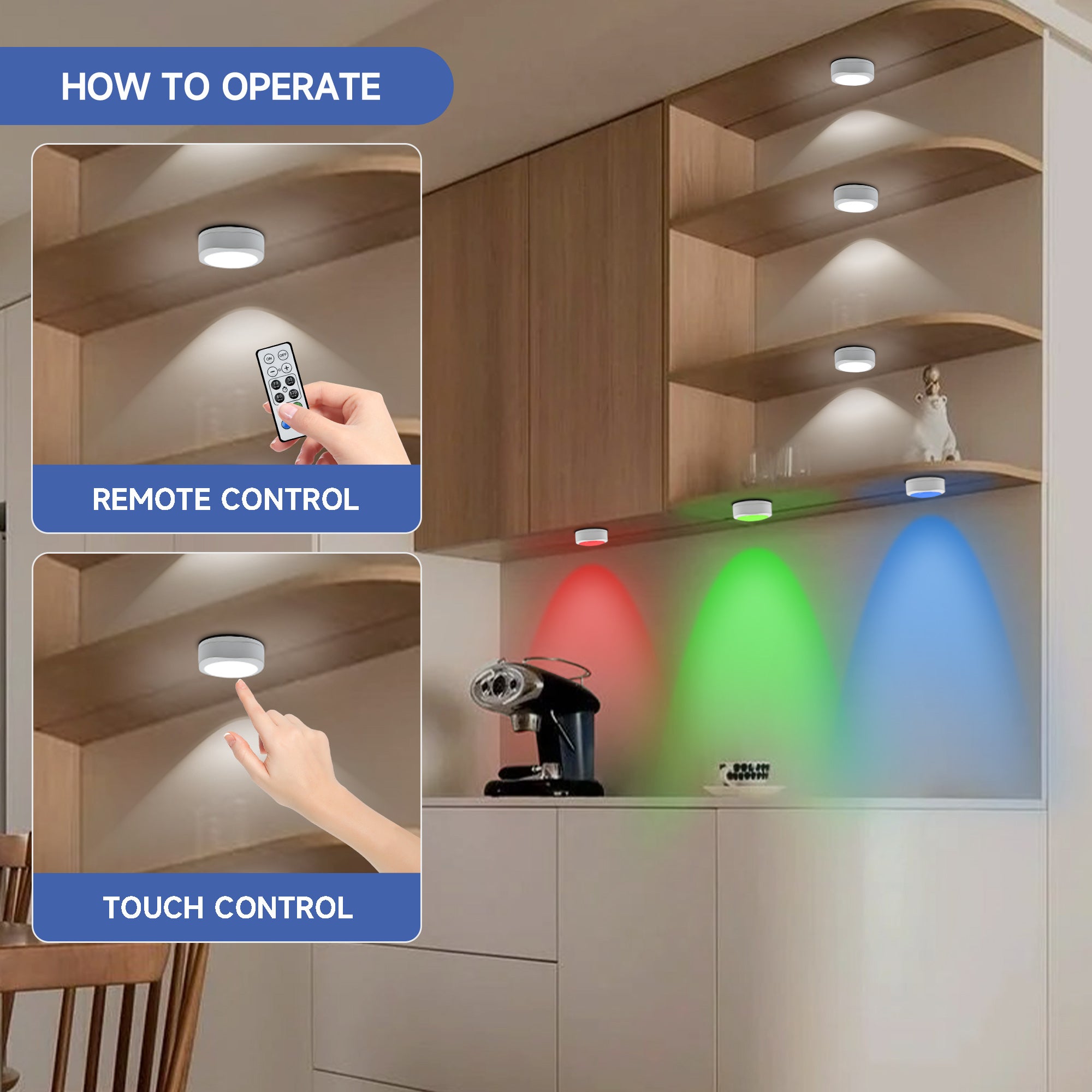 6-Pack Battery Operated Indoor LED Puck Light with Remote