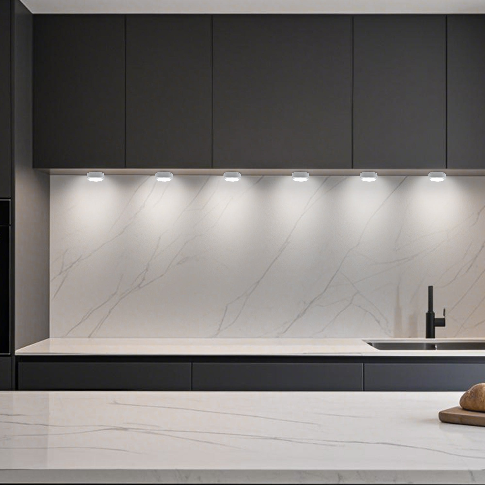 6-Pack Battery Operated Indoor LED Puck Light with Remote