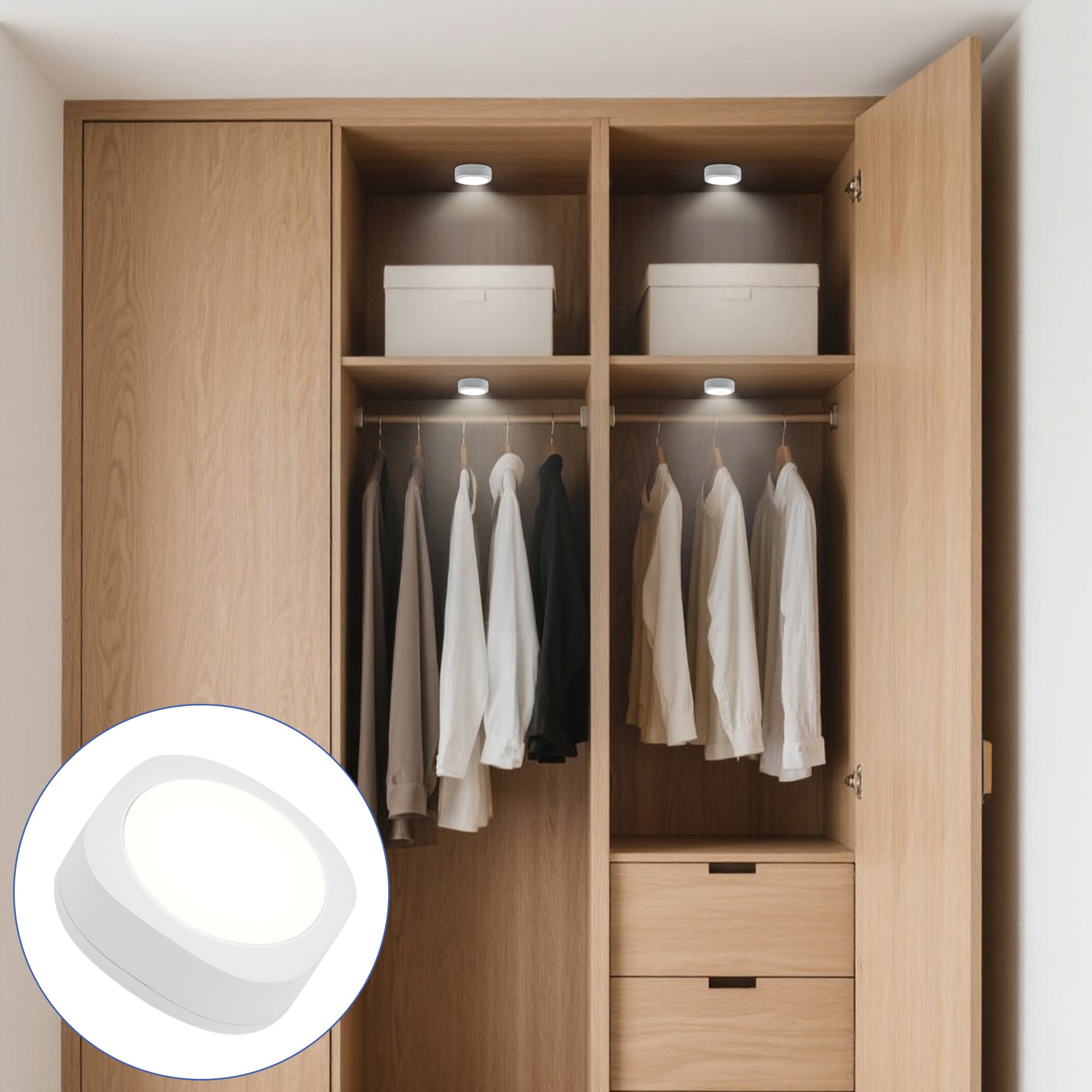 6-Pack Battery Operated Indoor LED Puck Light with Remote