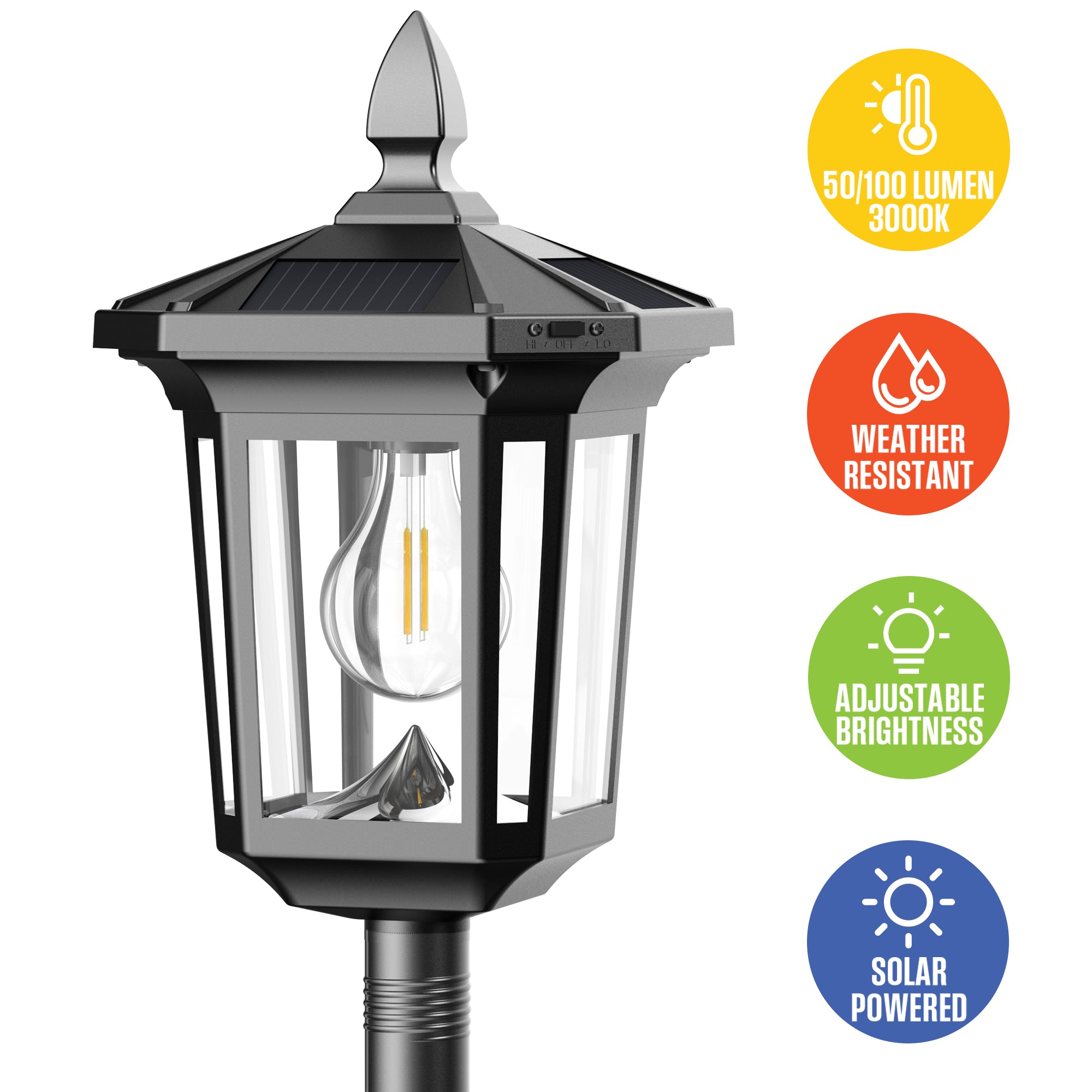 100 Lumen Solar Post Light – 2-Pack (3000K Warm White)