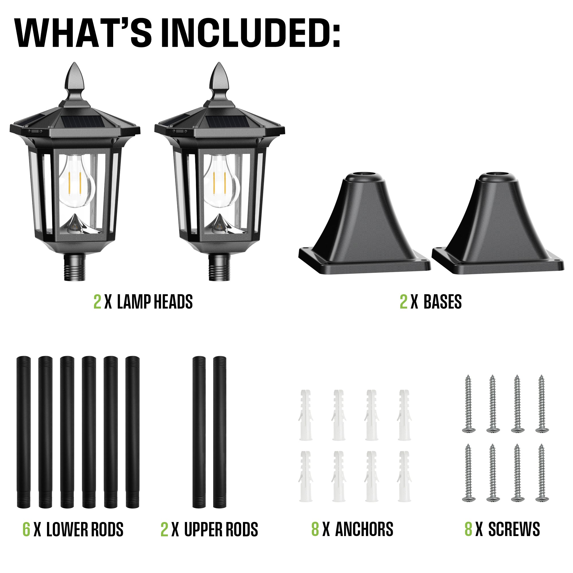 100 Lumen Solar Post Light – 2-Pack (3000K Warm White)