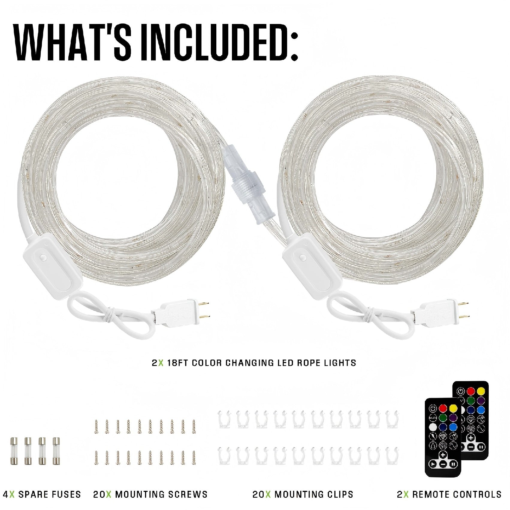 18FT Color Changing LED Rope Light with Remote Control-2PK
