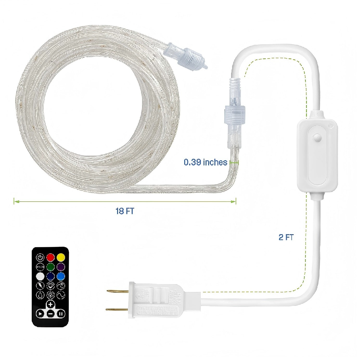 18FT Color Changing LED Rope Light with Remote Control-2PK