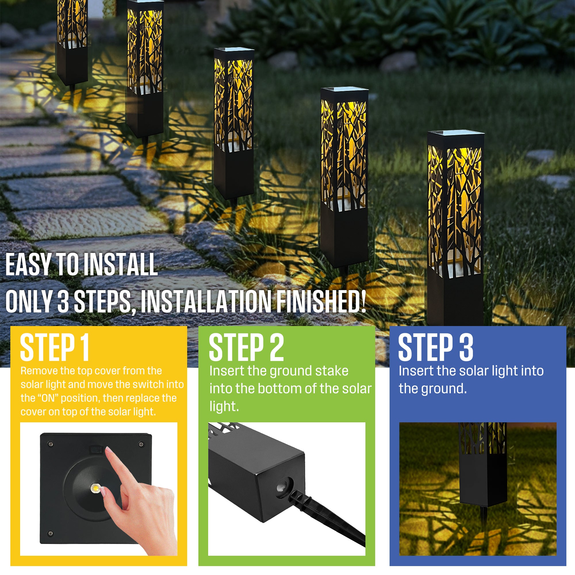 30 Lumens LED Solar Bollard Set – 5-Pack (3000K Warm White)