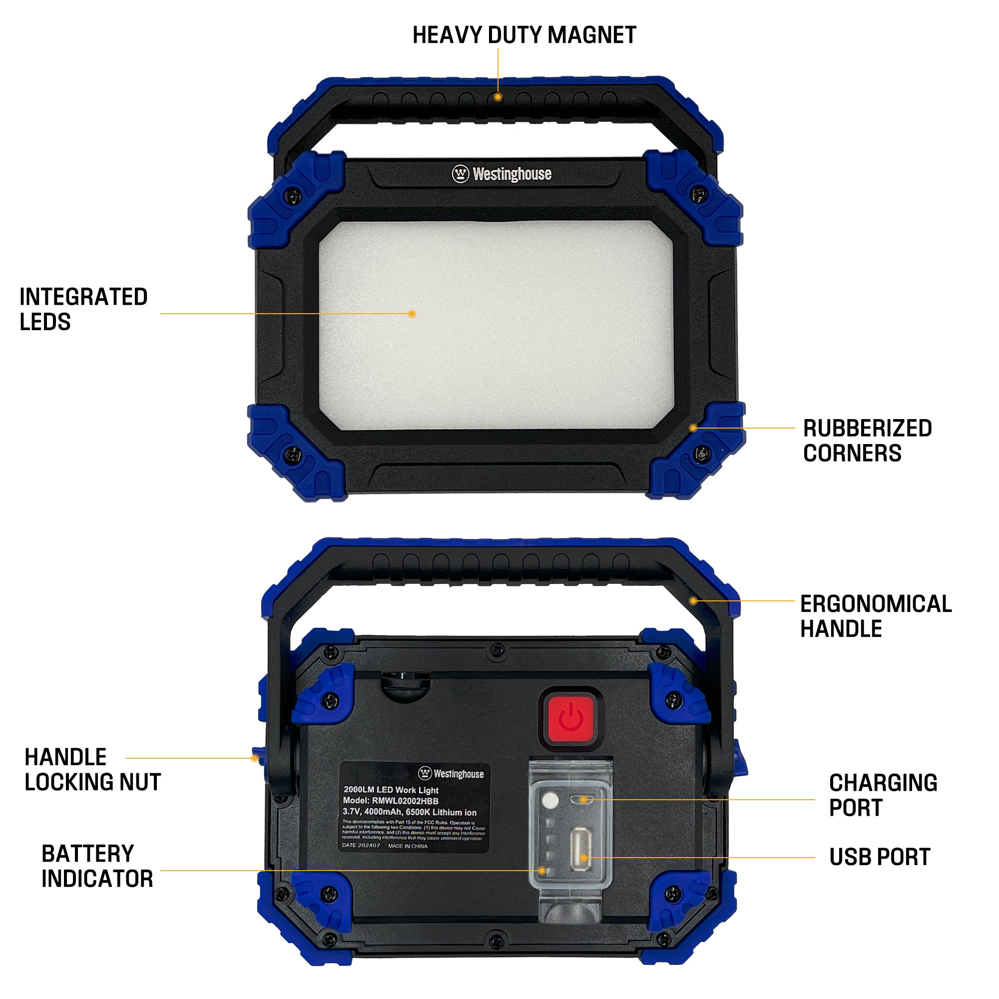 2-Pack, 2000 Lumen Rechargeable Work Light