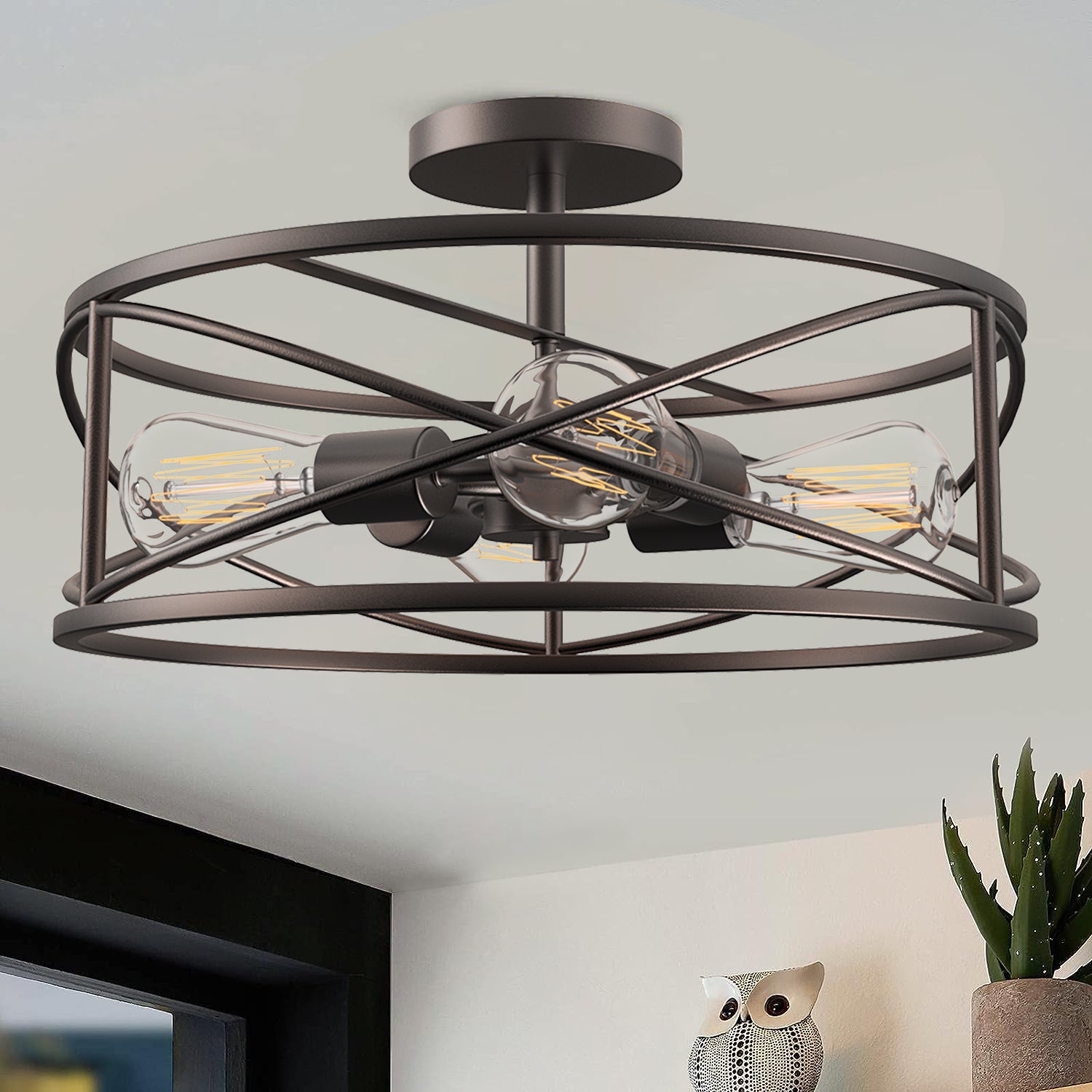 4-Light 17-in Bronze Semi-Flush mount light